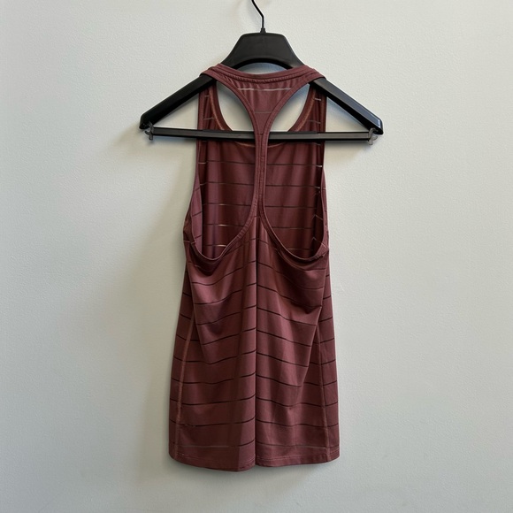 Athleta Burgundy High Neck Racerback Stripe Mesh Chi Tank Top, Size Small. - Picture 5 of 7